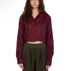 $242 New Les Tien Iris Bordeaux Corduroy Button Up - Small